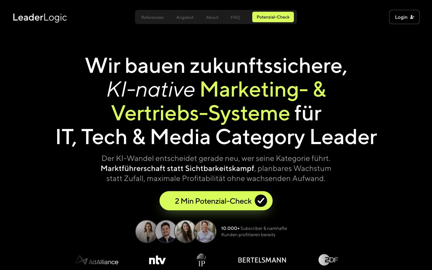 LeaderLogic.de Startseite: KI-native Marketing- und Vertriebssysteme