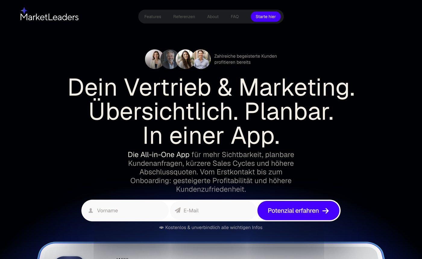MarketLeaders.App Startseite: Vertrieb und Marketing in einer App
